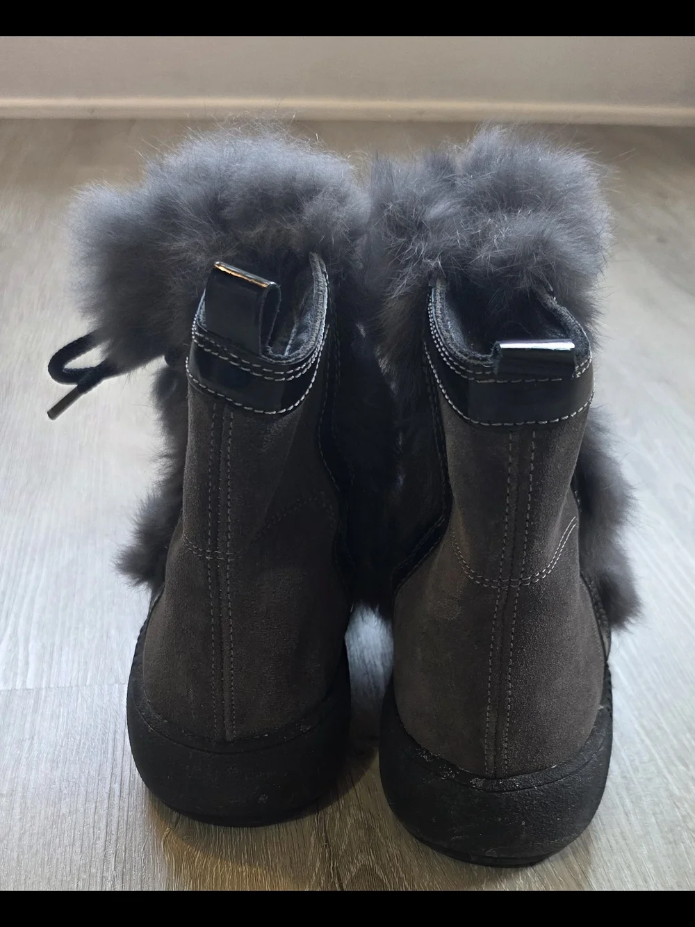 Pajar Anet Nero Fur Fluffy Lace-up Boots Gray Size 9